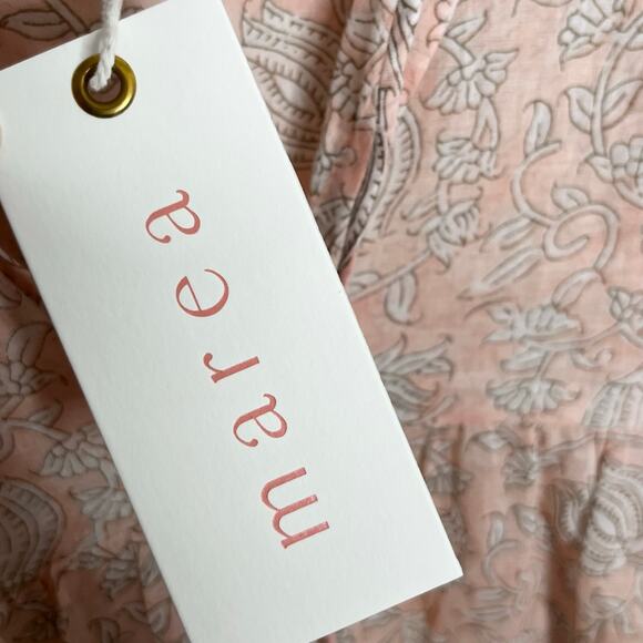 Marea Puff Sleeve Steph Top Small Blush Pink Floral V Neck Boho Tasseled Cotton - Picture 7 of 11